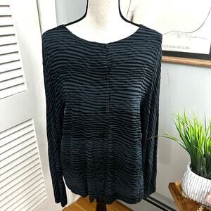 OSKA Tunic Womens 2 Teal Blue Black Abstract Print Stretch Lagenlook Artsy Boho